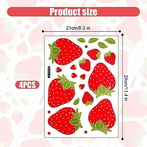4 Sheets 92pcs Strawberry Wall Decals for Girls Bedroom Dorm