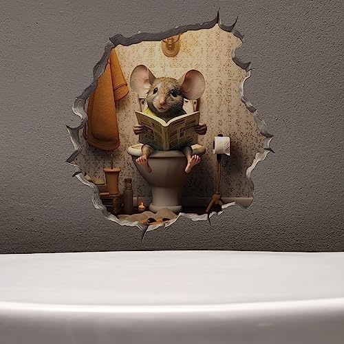 Mouse Sitting on Toilet Decal - 3D Funny Wall Sticker