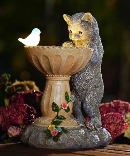 Nacome Solar Cat Birdbath Garden Decor
