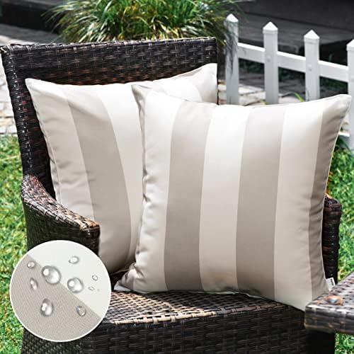 Western Home 2-Pack Waterproof Striped Throw Pillow Covers Beige Grey
