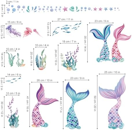 Wondever Mermaid Tail Wall Stickers Under the Sea