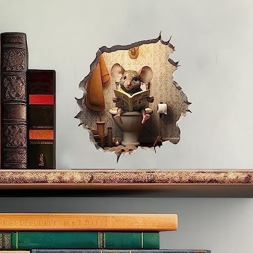 Mouse Sitting on Toilet Decal - 3D Funny Wall Sticker