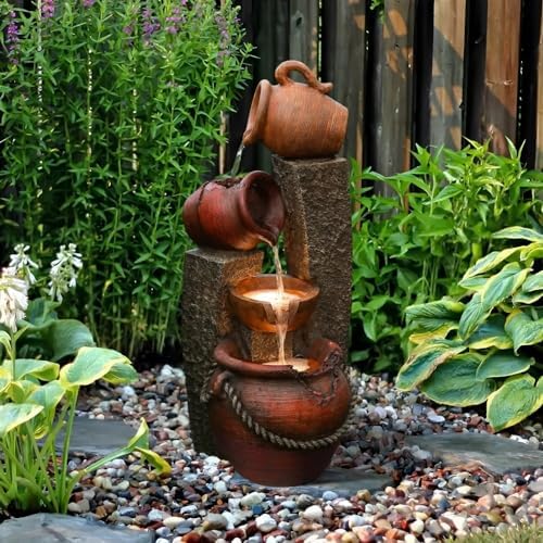 5 Tiered Pitchers Fountain Decor for Outdoor Use