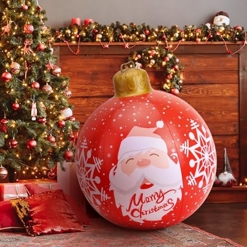 CEWOR 24 Inch Inflatable Christmas Ball with Rechargeable LED Light
