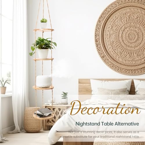 4-Tier Hemp Rope Hanging Plant Shelf for Narrow Spaces