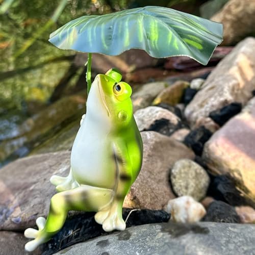 OwMell Green Frog Outdoor Statue with Umbrella