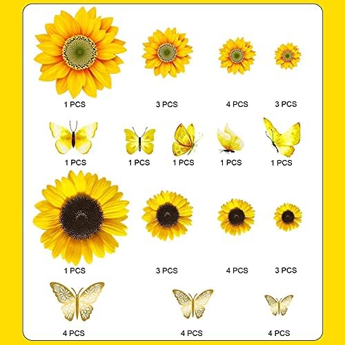 39 Pcs 3D Sunflowers and Butterfly Wall Decals