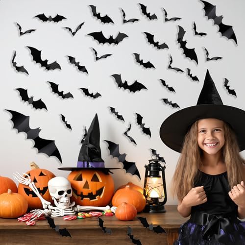 56Pcs 3D PVC Halloween Bat Decor Wall Sticker