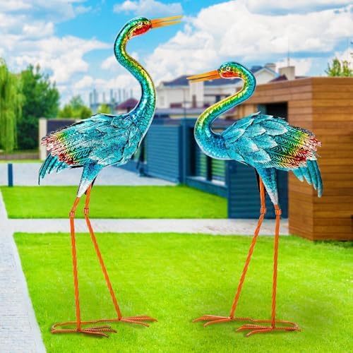 Natelf Blue Heron Garden Statues Set of 2