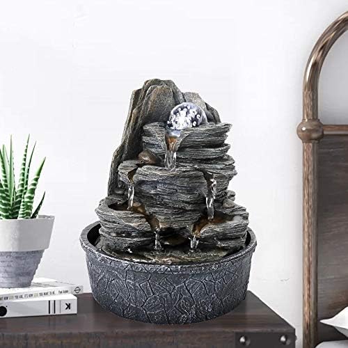 4 Tier Tabletop Fountain with Led Light Ball Grey