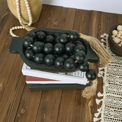 OMISHE 60 Inch Black Wood Bead Garland with Tassels