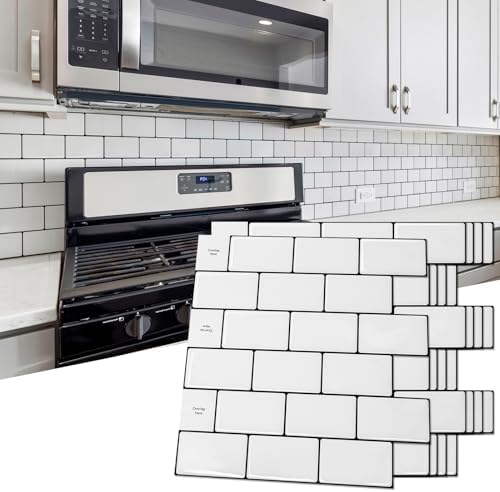 Art3d 10-Sheet White-Black Backsplash Tile for Kitchen and Bathroom
