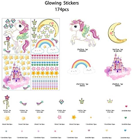 Glow in The Dark Stars and Unicorn Wall Decals 174pcs