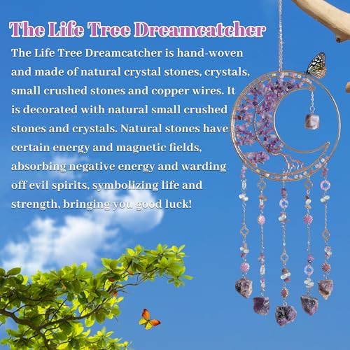 Amethyst Crystal Dreamcatcher Wall Decor with Tree of Life Design