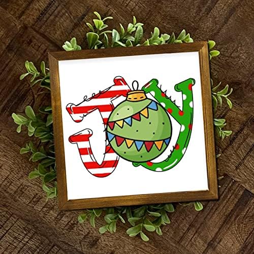 Christmas Joy Ball Framed Wooden Wall Sign 7x7 inch