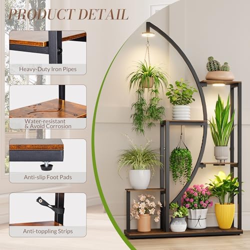 61 Inch Tall Metal Plant Stand with Adjustable Grow Lights