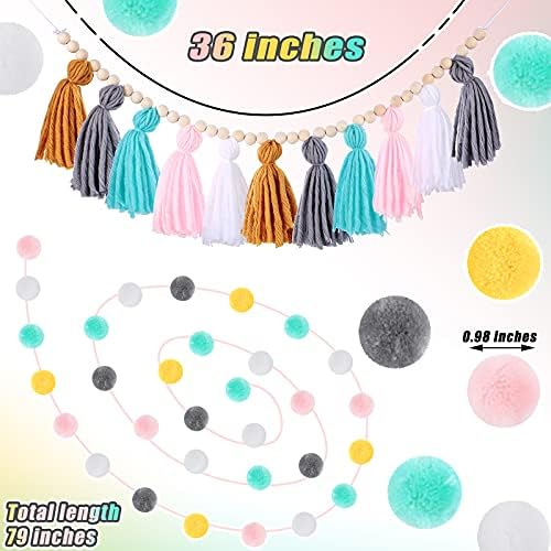 Syhood 3 Pcs Boho Tassel Garland Decor with Pom Poms