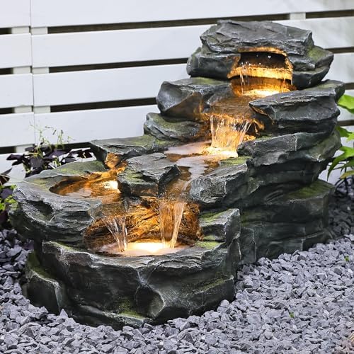37 Inch 5-Tier Outdoor Water Fountain with LED Lights