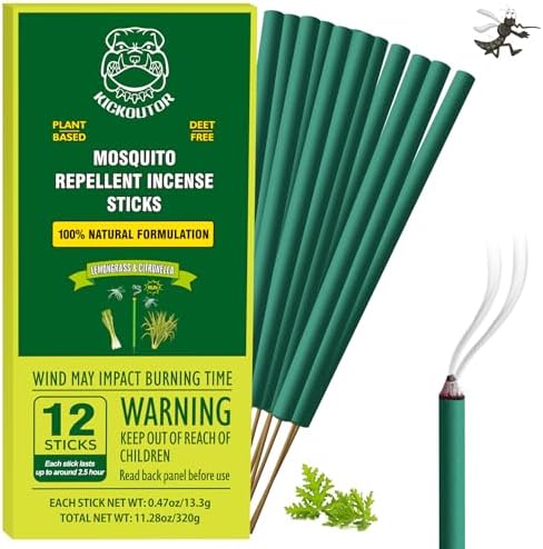 KICKOUTOR Natural Citronella Mosquito Repellent Sticks 12 PCS