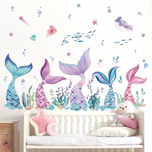 Wondever Mermaid Tail Wall Stickers Under the Sea
