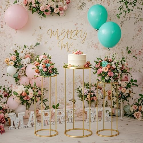 3pcs Gold Cylinder Pedestal Stand for Party Decor