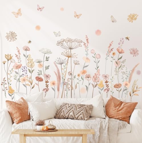 DECOWALL Watercolor Boho Flowers Wall Decal Stickers