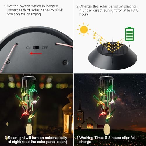 Hummingbird Solar Wind Chimes for Outdoor Decor