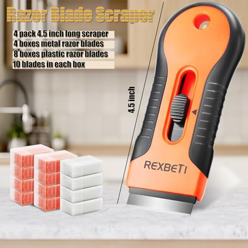 REXBETI 4 Pack Razor Scraper Set with 120Pcs Blades