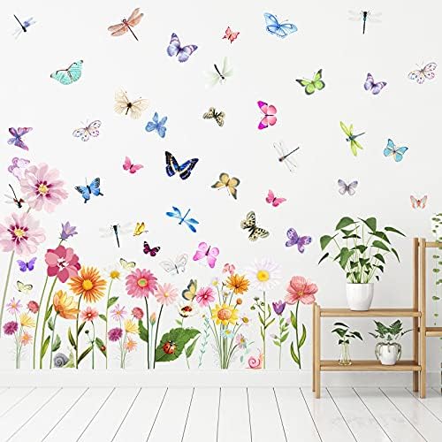 Flowers Butterflies Wall Decals for Girls Bedroom Decor