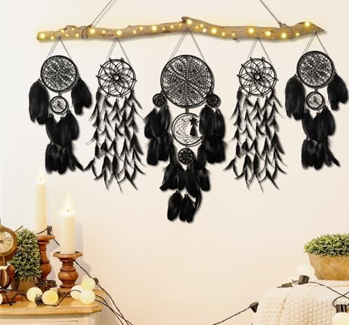 5 Pack Black Dream Catchers Boho Wall Decor