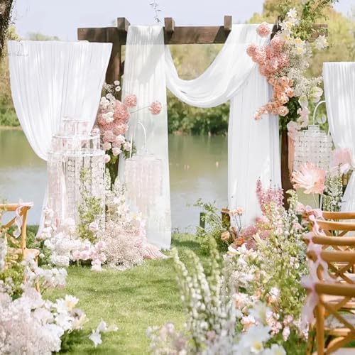 VOK White Chiffon Arch Drapes 2 Panels for Wedding Ceremony