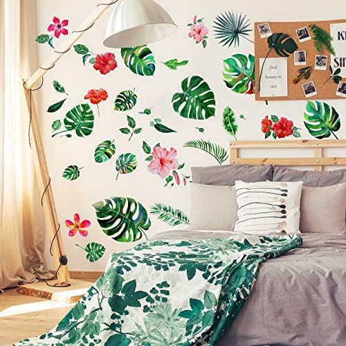 66 Piece Tropical Leaf Wall Decals for Bedroom and Living Room