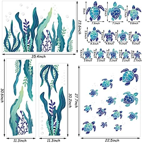 3D Sea Turtle Wall Decals with Bubbles and Seaweed Stickers
