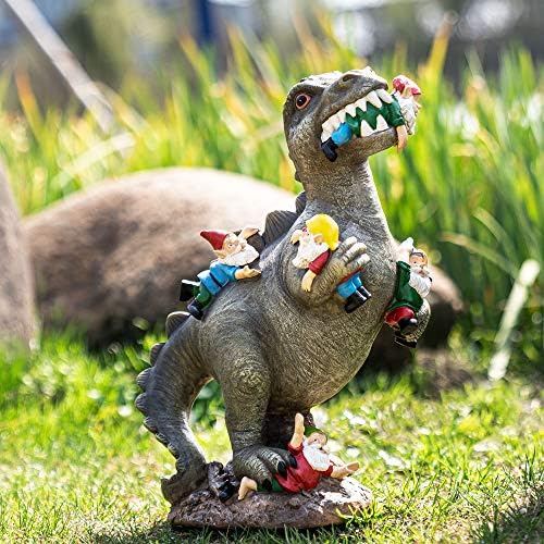 SOWSUN Dinosaur Garden Gnome Statue 14 Inch Outdoor Decor