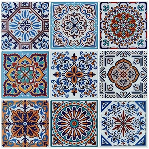 LONGKING Colorful Talavera Tile Backsplash Stickers 10 Sheets
