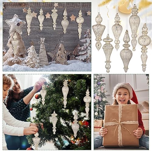 6 Pcs Crystal Glass Christmas Finials Silver Hanging Decorations