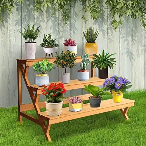 3 Tier Wood Plant Stand Indoor Outdoor Storage Display Shelf