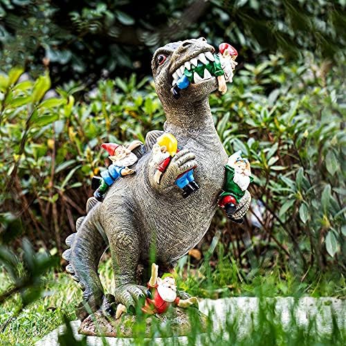 SOWSUN Dinosaur Garden Gnome Statue 14 Inch Outdoor Decor