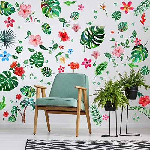 66 Piece Tropical Leaf Wall Decals for Bedroom and Living Room