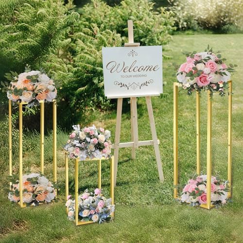 TUSPEU 3pcs Gold Metal Cylinder Pedestal Stands
