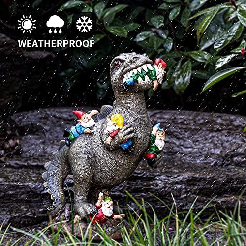 SOWSUN Dinosaur Garden Gnome Statue 14 Inch Outdoor Decor