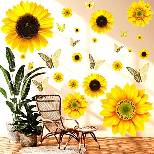 39 Pcs 3D Sunflowers and Butterfly Wall Decals