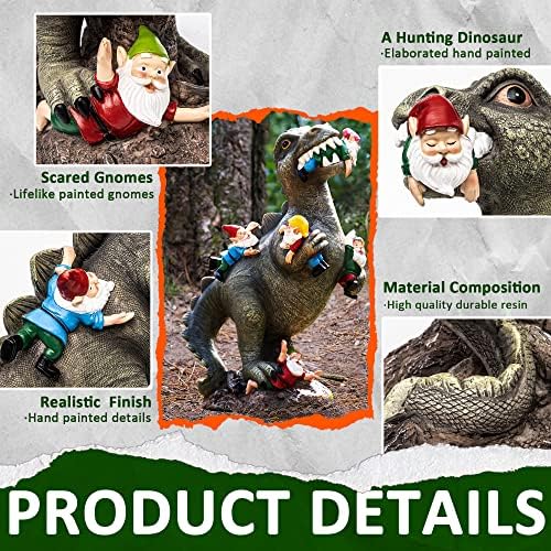 SOWSUN Dinosaur Garden Gnome Statue 14 Inch Outdoor Decor