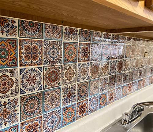 LONGKING Colorful Talavera Tile Backsplash Stickers 10 Sheets