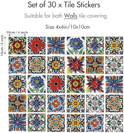 30 Pcs Mediterranean Style Peel and Stick Wall Tile Decals