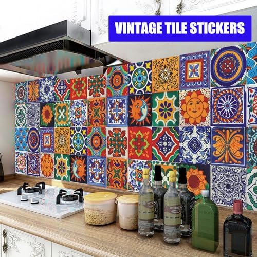 24Pcs Tile Stickers Bohemian Style Peel and Stick Wall Decor